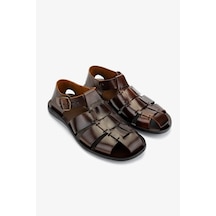 Valmenti Erkek Hakiki Deri Kahverengi Düz Sandalet 1152 1520 Erk Sndlt Y25 Marrone Açık Kahverengi