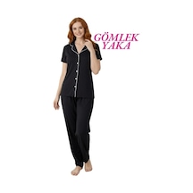 Guava Kadın Slim Fit Gömlek Yaka Önden Düğmeli Dar Kalıp Kısa Kol Pijama Takımı Siyah Guava Kadın Slim Fit Gömlek Yaka Önden Düğmeli Dar Kalıp Kısa Kol Pijama Takımı Siyah