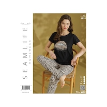 Seamlife Kadın Extra Yumuşak %100 Pamuk Milan Kısa Kollu Pijama Takımı Siyah