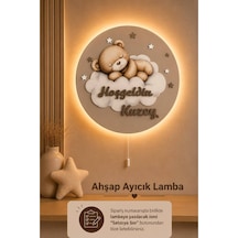 Ahşap Ayıcıklı Lamba İsme Özel Pilli Ledli Gece Lambası Bebek Çocuk Odası Kahverengi