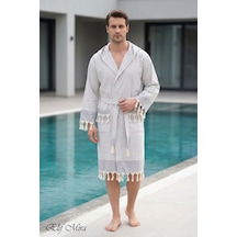 Kapşonlu Unisex Peştemal Plaj Deniz Banyo Bornozu Beachside Gri