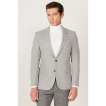 AC&Co / Altınyıldız Classics Erkek Gri Slim Fit Dar Kesim Mono Yaka Desenli Yünlü Ceket