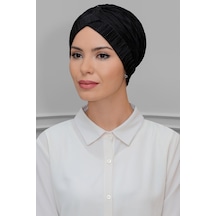 Hürrem Bone Siyah Pratik Hazır Geçmeli Tesettür Bone Fukuro Piliseli Tek Çapr (545490650) Siyah