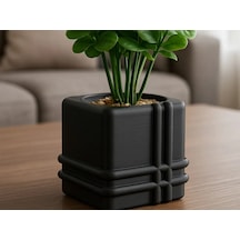 3d Baskı Square Planter - Izgara Desenli Küp Saksı-siyah