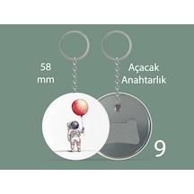 58 Mm Buton Açacaklı Anahtarlık Yuvarlak Baskılı Anahtarlık Balonlu Astronot Çok Renkli