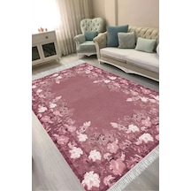 Dijital Baskılı Dikdörtgen Salon Halısı Kaymaz Yıkanabilir Keçe Taban Saçaklı Çiçekli P1388 Bordo