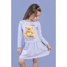 Toontoy Kız Çocuk Ayıcık Baskılı Elbise Gri Melanj
