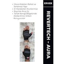 Revertech Aura Siyah / Yarım Parmak - Kaymaz Avuç İçi Özellikli Motosiklet Eldiveni Erkek