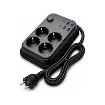 Termal Akım Korumalı Uzatma Kablosu 4 Priz 4 Usb 2 Type-c 2500w 10a Çocuk Korumalı Kısa Devre Korumalı Açma Kapam Standart