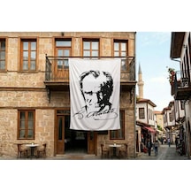 Siyah - Beyaz Mustafa Kemal Atatürk Silüeti Ve İmza Poster Bayrak Premium Raşel Kumaş 300x450cm Ata28 Diğer