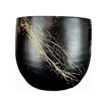 Bitki Tasarımı Ev Dekorasyon Aksesuar Siyah Üzeri Gold Mermer Efektli Toprak Saksı Saksılık Salon Çiçeklik - 19 Cm Belirtilmemis