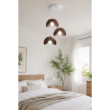 Lotus Çiçek Tasarım Üçlü Sarkıt Avize - Modern Tasarım Gece Lambası İç Dış Ortama Uygun - 25 Cm - Kahverengi