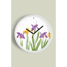 Soyut Çiçek Modern Duvar Saati - 35cm - Önü Camlı Beyaz Kasa - Sessiz Mekanizma-jh0815 Beyaz