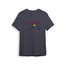 Mountain Explorer Dağcı Gezgin-araştırmacı Regular Fit %100 Pamuk Bisiklet Yaka Gri T-shirt Antrasit