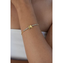 Kadın Model Kelebek Figür Çelik Zirkon Taşlı Pırlanta Elbise Kombin Bileklik Gold