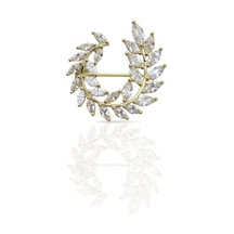 Oya Silver Markiz Taşlı 24k Altın Kaplama Gümüş Defne Dalı Broş 2.5x2.5 Cm Oysy253
