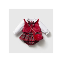 Ministok Nora Peluş Yelekli Çanta Aksesuarlı 3'lü Kız Bebek Takım Kırmızı