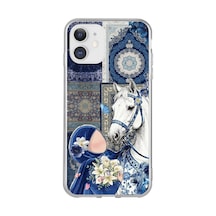 İphone 11 Uyumlu Geleneksel Motifli Beyaz At Baskılı Silikon Kılıf Renkli