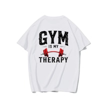 Brz Collectıon Brz Collection Unisex Oversize Gym Is My Therapy T-shirt Beyaz