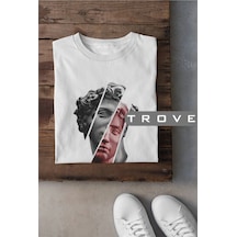 Unısex Kadın Erkek Mitoloji Heykel Rönesans Siyah Beyaz Tasarım Baskılı %100 Pamuk T-shirt Beyaz