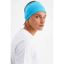 Erkek Pamuklu Penye Kaymaz Ultra Hafif Spor Geniş Saç Bandı Bandana - Tek Ebat / Aqua Aqua