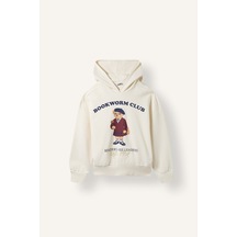 Defacto Oversize Kapüşonlu Ayıcık Baskılı Sweatshirt Kız Çocuk I3608a826wner98 Ekru-er98