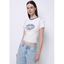 Colins Slim Fit Yuvarlak Yaka Baskılı Kadın Beyaz Kısa Kol Tişört Cl1073172 Q1.v2 Ofw Beyaz