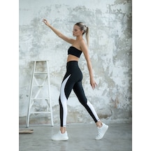 Lismina S Model Detaylı Ekstra Yüksek Bel Spor Tayt Siyah - Beyaz