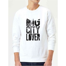 Big City Lover Baskılı Beyaz Erkek Örme Sweatshirt (530945752)