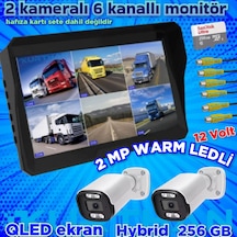 2 Adet Ahd 2 Mp Beyaz Warm Ledli Kamera 10'' Qled 6 Kanallı Monitör Seti 12 V 256 Gb