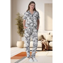 Mecit Pijama Mecit 6015 Çiçek Desenli Boydan Düğmeli Kadın Pijama Takımı 001