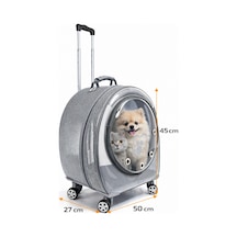 Jumbo Fileli Tekerlekli Kedi Köpek Taşıma Çantası 45 X 50 X 27 Cm Gri 15 Kg