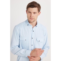 Tudors Regular Fit Rahat Kesim Çift Cepli Spor Yaka Denim Gömlek-36855 Mavi