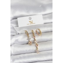 Pirinç Gold Renk Pembe Zirkon Taşlı 3'lü Kadın Küpe - Tj-bkp11707 Altın Pirinç Gold Renk Pembe Zirkon Taşlı 3'lü Kadın Küpe - Tj-bkp11707 Altın