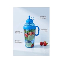 1300 Ml Süzgeçli Motivasyonel Matara - Detoks Ve Sporcu Su Matarası - Sızdırmaz Pipetli Suluk Mavi - 899448450 Mavi