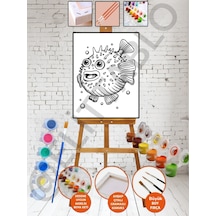 Sayılarla Kanvas Balon Balığı 20x20 Tuval Boya Seti Çocuk Hobi