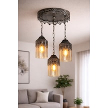 Otantik Modern Tasarım Salon Mutfak Yatak Odası Odası Metal Eskitme Renk 3 Lü Avize Siyah