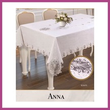 Gees Global Gardenya Keten Tek Masa Örtüsü 160x260 Cm Dantelli Yemek Masası Örtüsü Anna Model Krem Gbzs