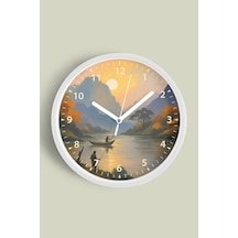 Doğa Manzara Temalı Modern Duvar Saati - 42cm - Önü Camlı Beyaz Kasa - Sessiz Mekanizma-jh0767 Beyaz