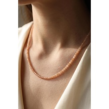 Güneş Taşı Faset Kesim Kolye 3 Mm Paslanmaz Çelik Pembe-pudra-krem