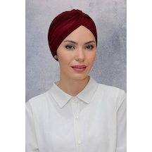 Hürrem Bone Bordo Pratik Hazır Geçmeli Tesettür Bone Fukuro Sandy Kumaş Büzgü Bordo