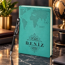 Bk Gift Kişiye Özel 378 Termo Deri Tarihli Ajanda & Siyah Touch Pen Tükenmez Kalem-15 Turkuaz