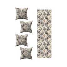 Kahverengi Gri Yılan Derisi Desenli 4'lü Kırlent Kılıfı 1 Runner Seti 4kmbs208-rs