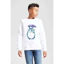Komşum Totoro Baskılı Unisex Çocuk Beyaz Sweatshirt (534767018) Beyaz