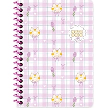 Keskin A6 Çizgili Karton Kapak Kawaii Defter - Kedi Pembe
