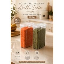 Porsima L-00895-2 2'li Erzak Saklama Kabı Seti Hava Geçirmez Kapaklı,düzenleyici Mutfak Saklama Kabı,tablet Toz Deterjan Saklama Kabı 2,5 Litre Şeffaf Seffaf