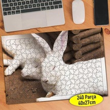 Sevimli Beyaz Tüylü Tavşan 240 Parça Puzzle Yapboz-113666750