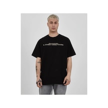 Erkek Bisiklet Yaka Tişort Baskılı Oversize Kısa Kol T-shirt - Siyah