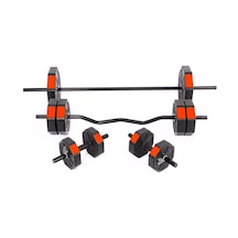 Tan Spor 50 KG Dambıl Halter Ağırlık Full Kısa + Düz + Z Bar Set Kırmızı Kapaklı