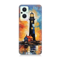 Oppo Reno 7 Lite Uyumlu Alevli Ufukta Deniz Feneri Desenli Silikon Kılıf Çok Renkli